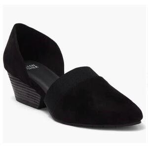 Eileen Fisher Hilly Wedge d'Orsay Pumps Womens 7 Black Suede 2" Heel Minimalist
